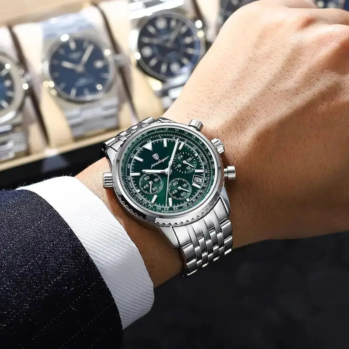 Luxury Mens Chronograph Stainless Steel Watch Date Luminous Waterproof - OurLum.com