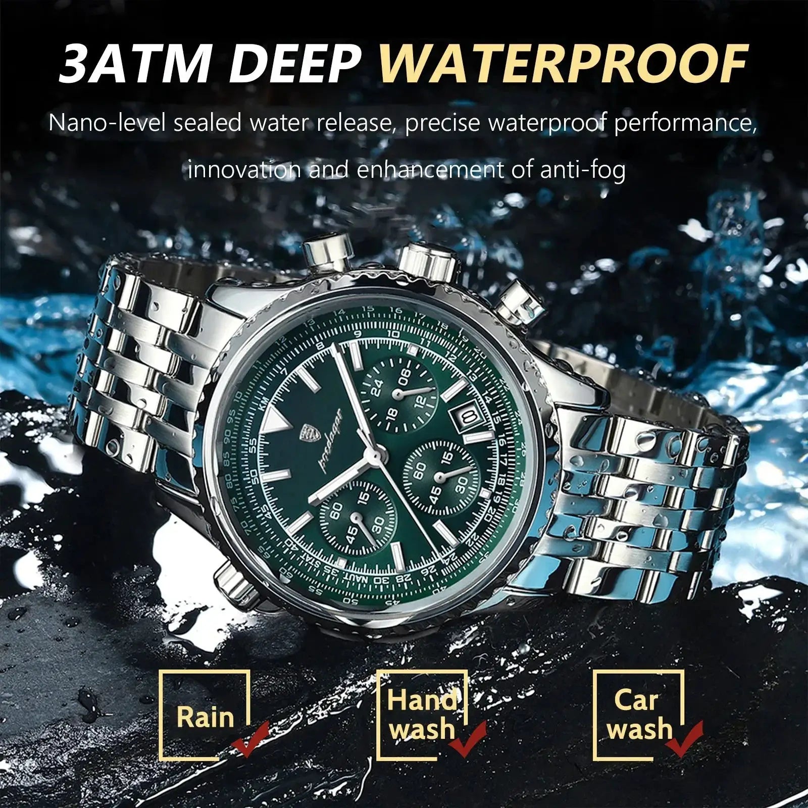 Luxury Mens Chronograph Stainless Steel Watch Date Luminous Waterproof - OurLum.com