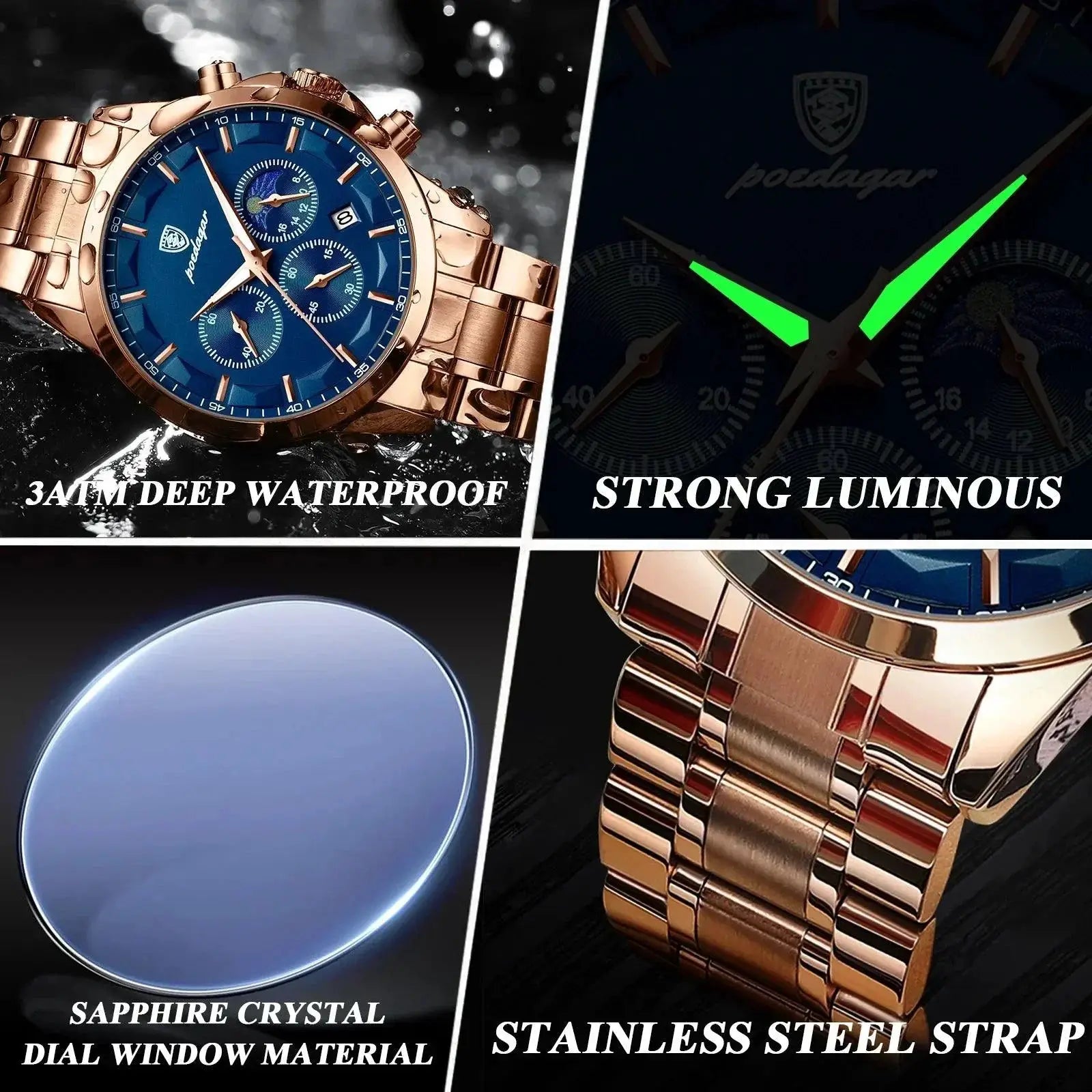 Luxury Mens Chronograph Watch Military Waterproof Timepiece