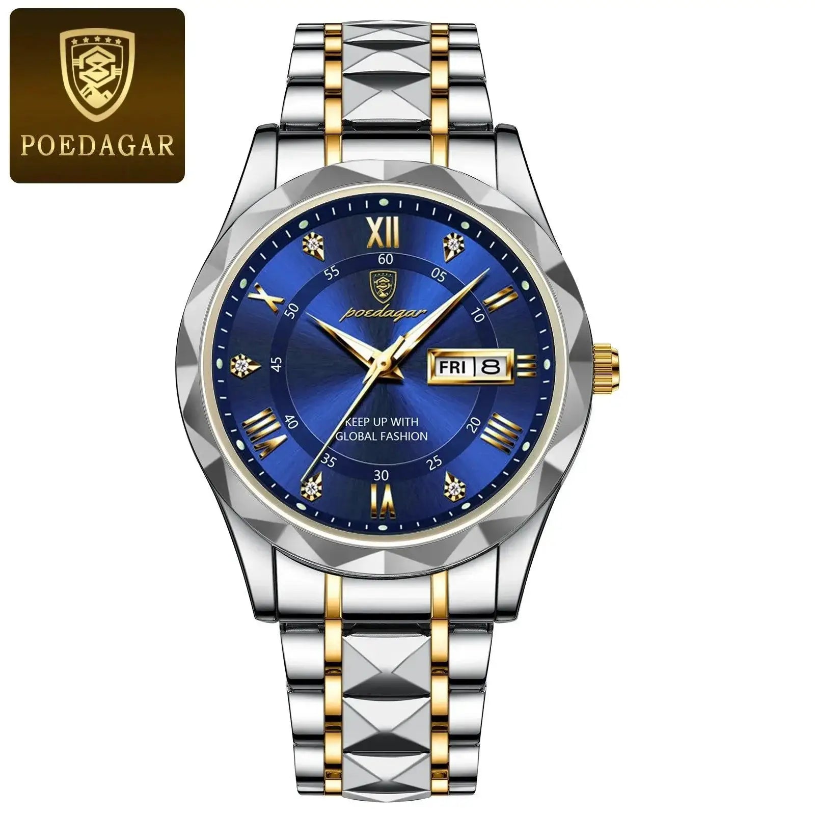 Luxury Mens Luminous Date Week Stainless Steel Watch