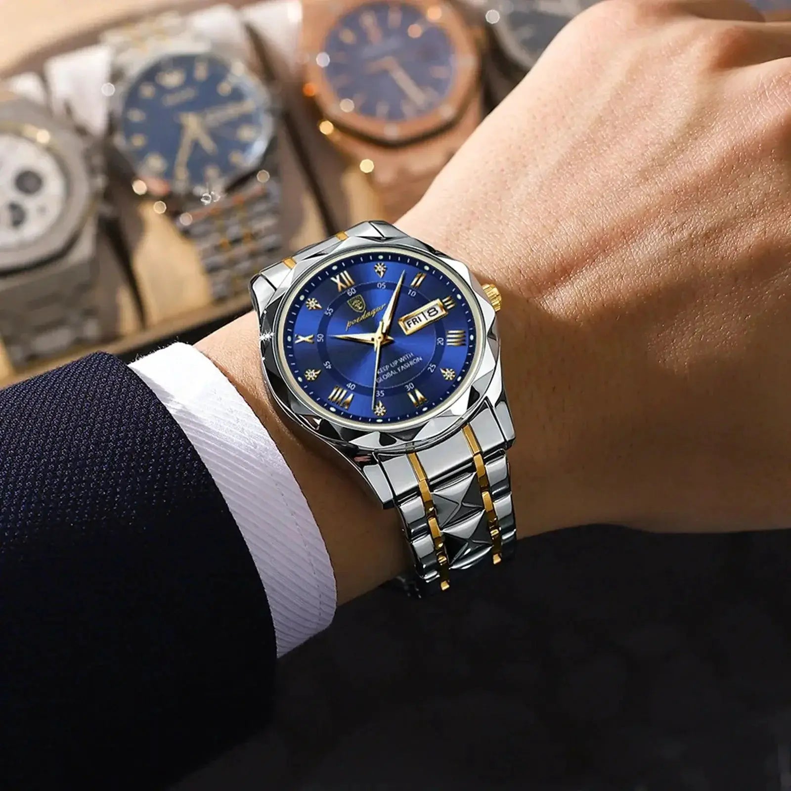 Luxury Mens Luminous Date Week Stainless Steel Watch