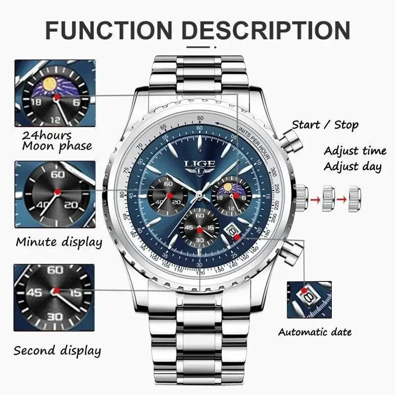 Luxury Men Quartz Chronograph Wristwatch Waterproof Design