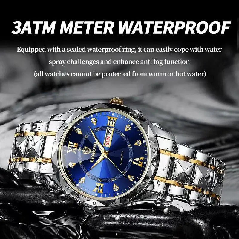 Luxury Mens Waterproof Stainless Steel Wristwatch Timepiece