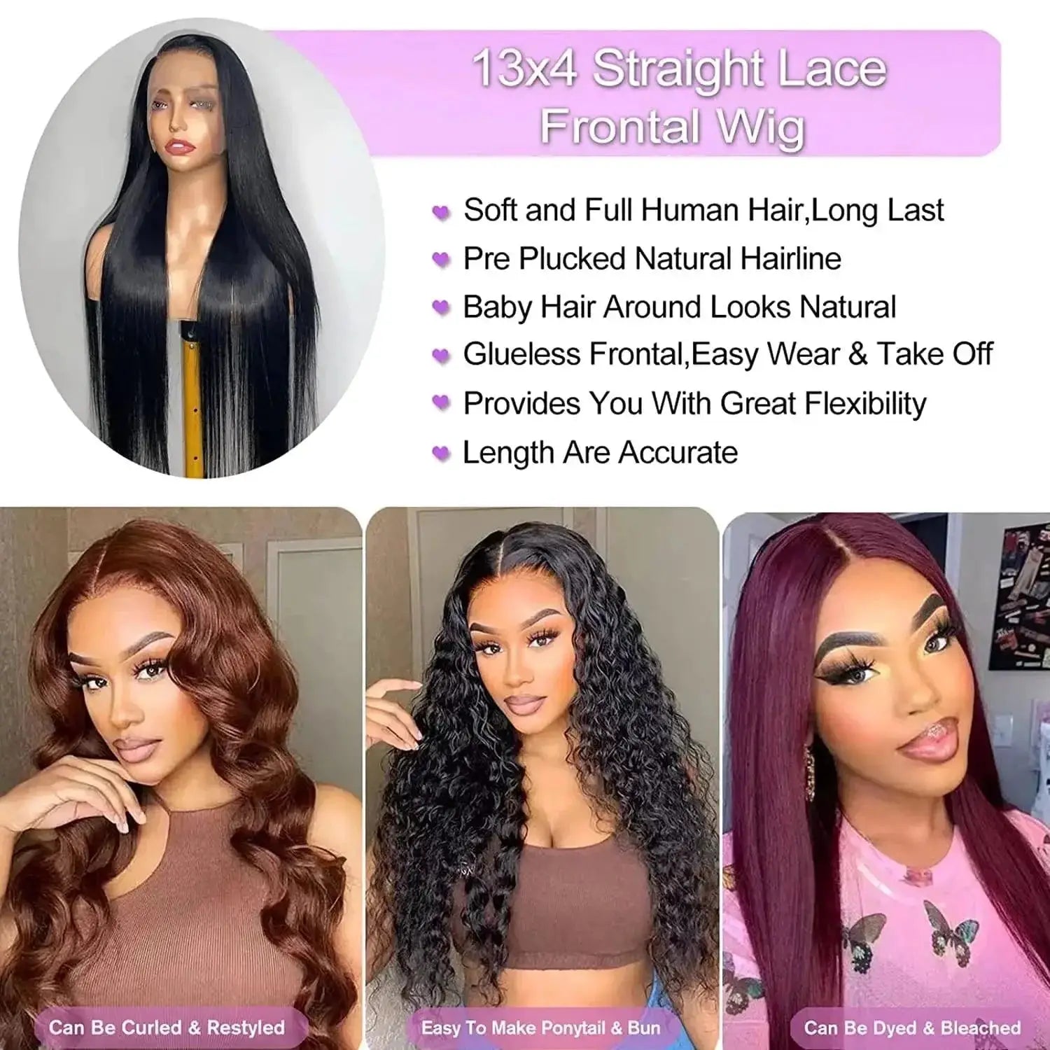 Luxury Straight Human Hair Lace Front Wigs For Comfort