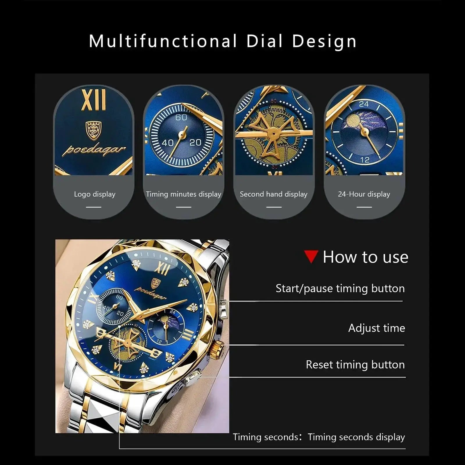 Luxury Waterproof Chronograph Watch For Men Timepiece