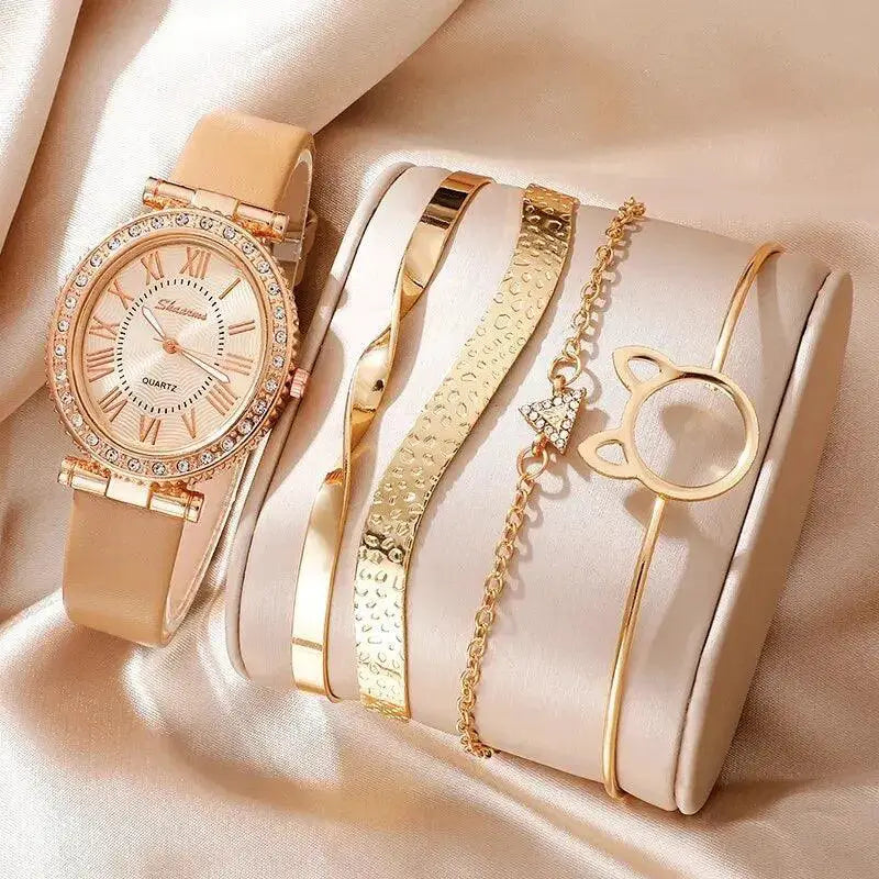 Luxury Women's Quartz Watch Set Elegant Analog Timepiece