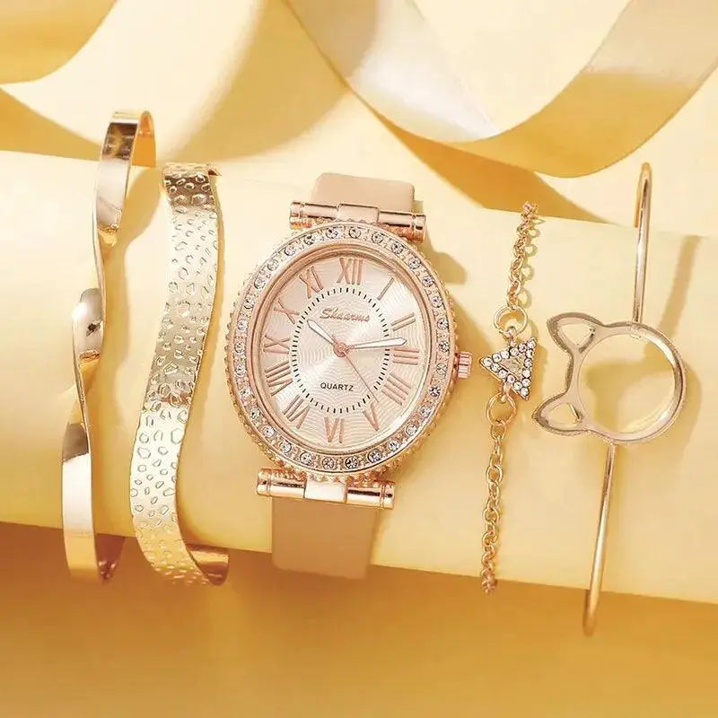 Luxury Women's Quartz Watch Set Elegant Analog Timepiece