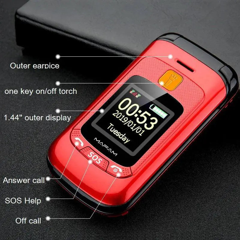 Mafam F899 Flip Elderly Cellphone Two Display 2.4 Inch Torch