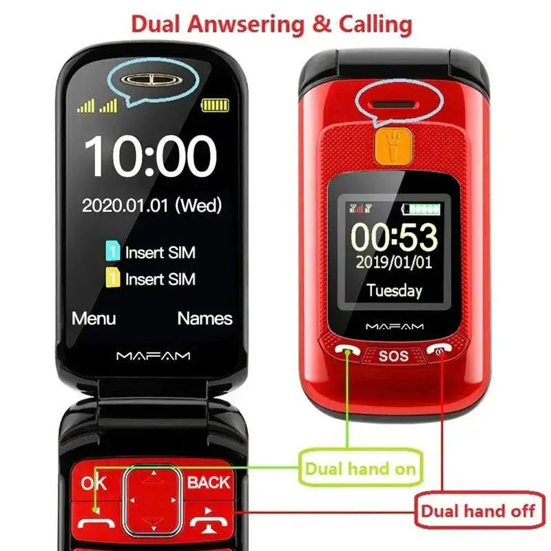 Mafam F899 Flip Elderly Cellphone Two Display 2.4 Inch Torch