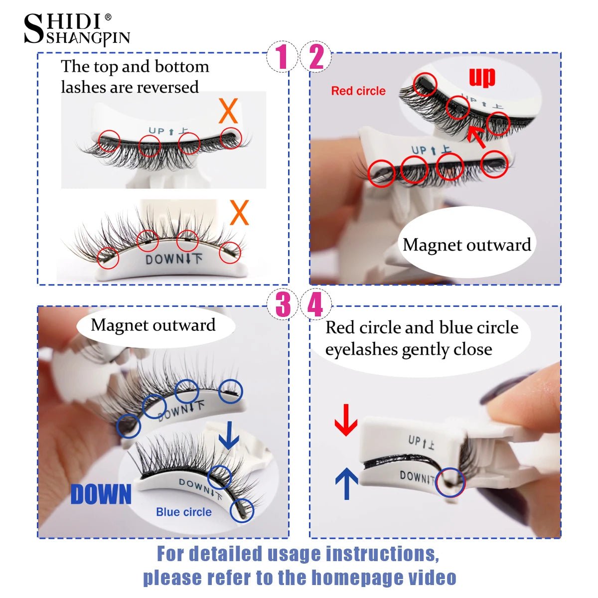 Magnetic 3D Mink Eyelashes Pair Handmade Reusable With Tweezers Glam Look