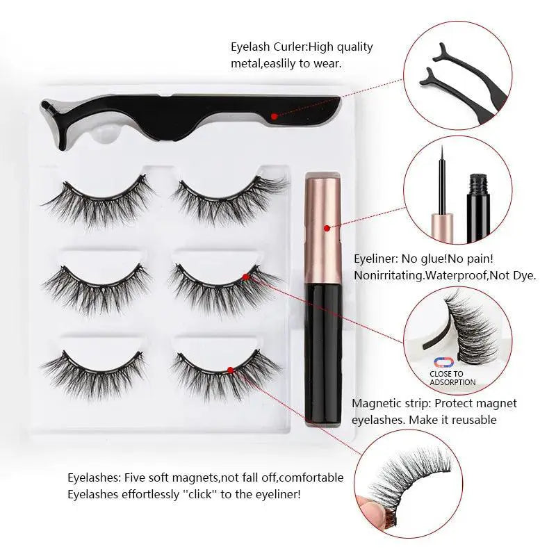 Magnetic Mink Eyelashes With Waterproof Eyeliner Tools