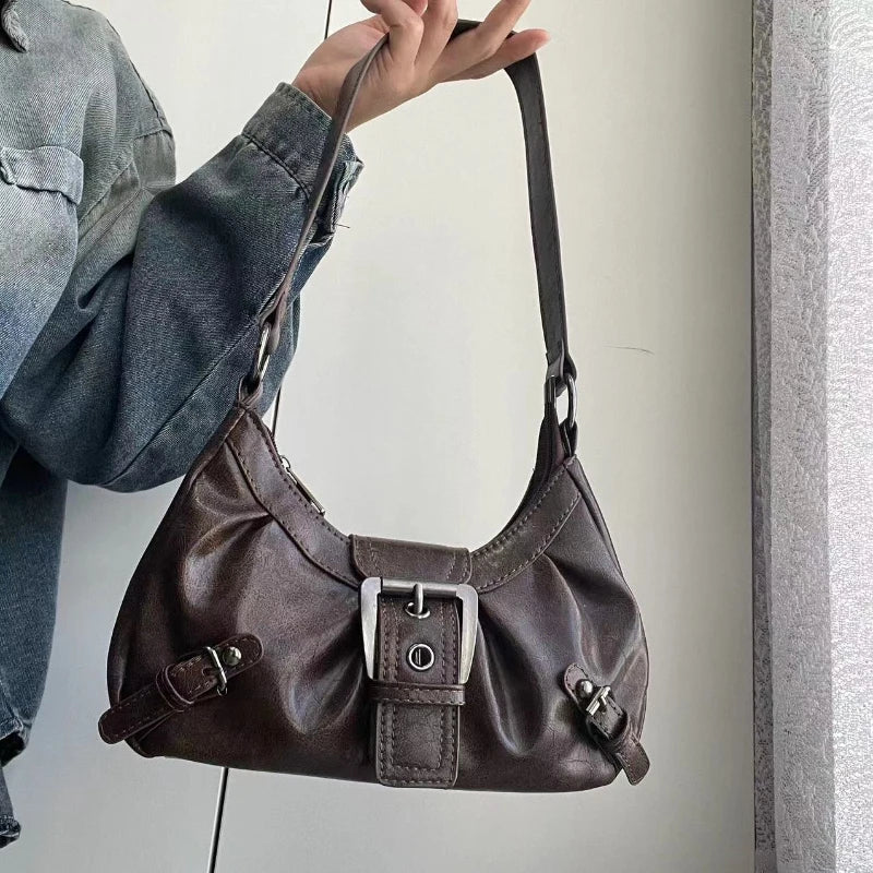 Maillard Style Retro Small Bag Y2K Wasteland Vintage PU Leather Shoulder Bag Pro