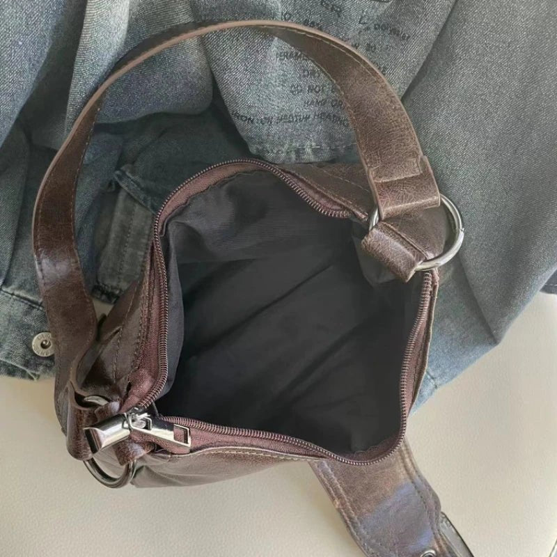 Maillard Style Retro Small Bag Y2K Wasteland Vintage PU Leather Shoulder Bag Pro