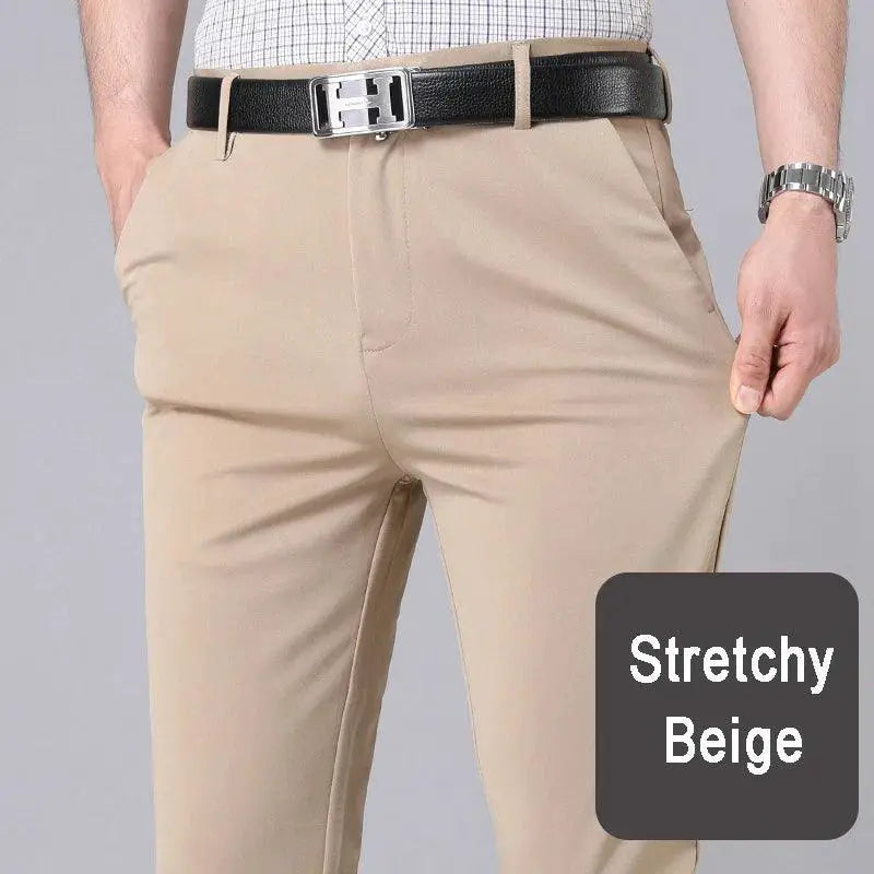 Men Stretch Black Smart Casual Trousers For Office Wear