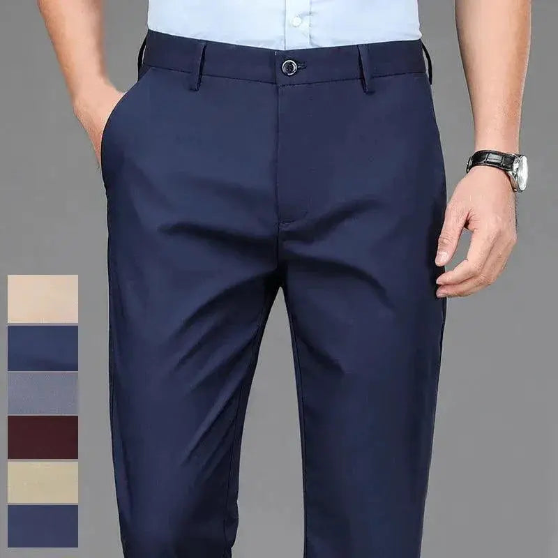 Men Stretch Black Smart Casual Trousers For Office Wear