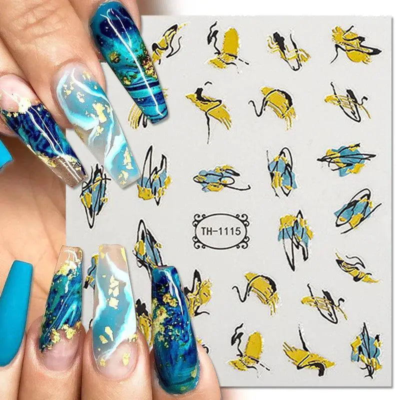 Marble Blue Wave Geometry Nail Art Stickers 3D Design