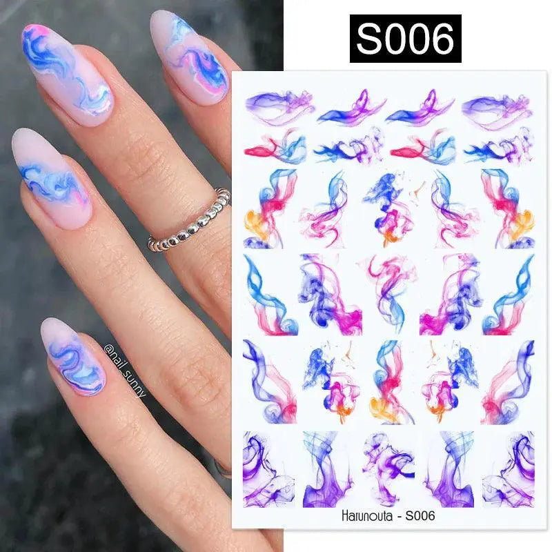 Marble Blue Wave Geometry Nail Art Stickers 3D Design