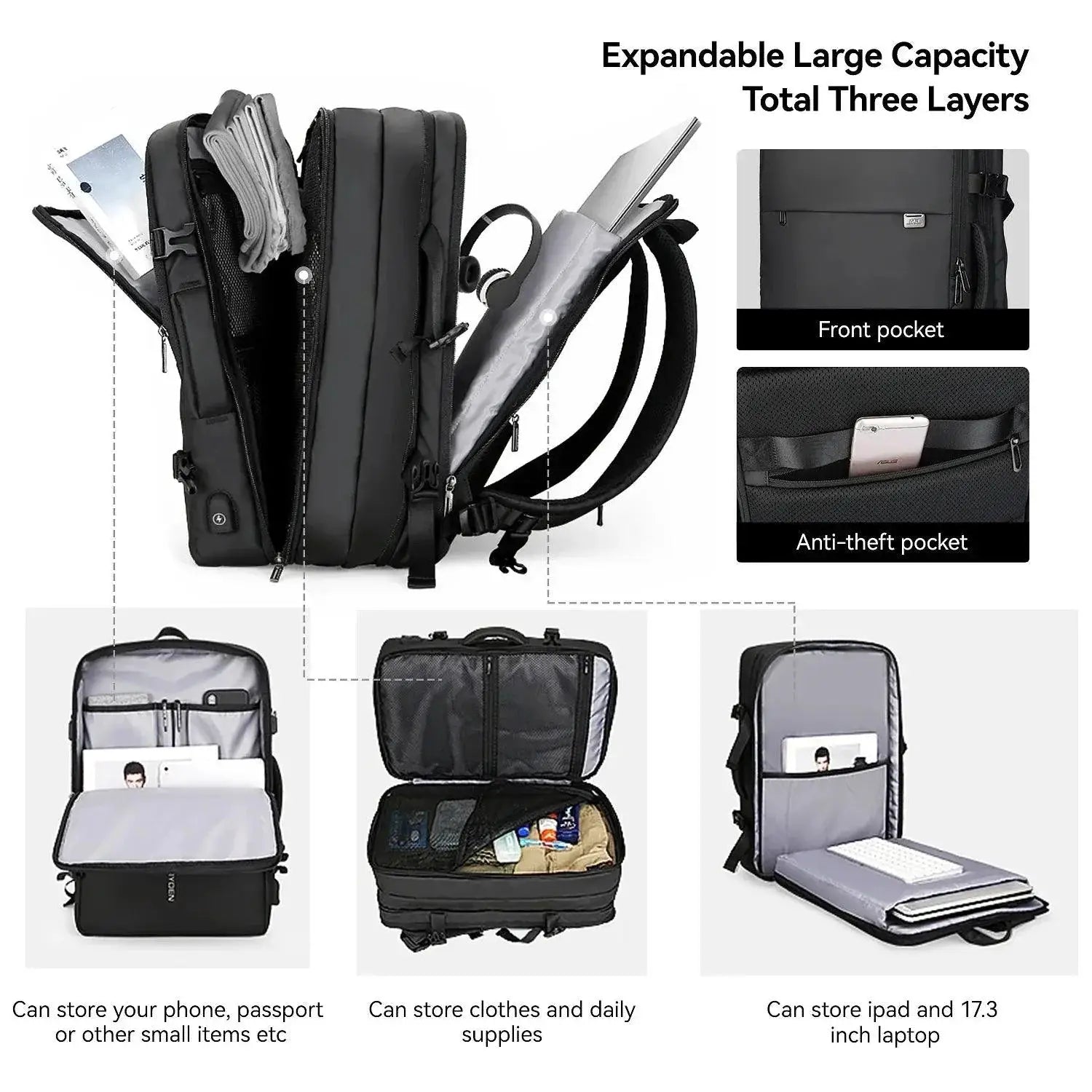 Mark Ryden 40L Backpack For Men Rucksack Fits 17 Inch Laptop