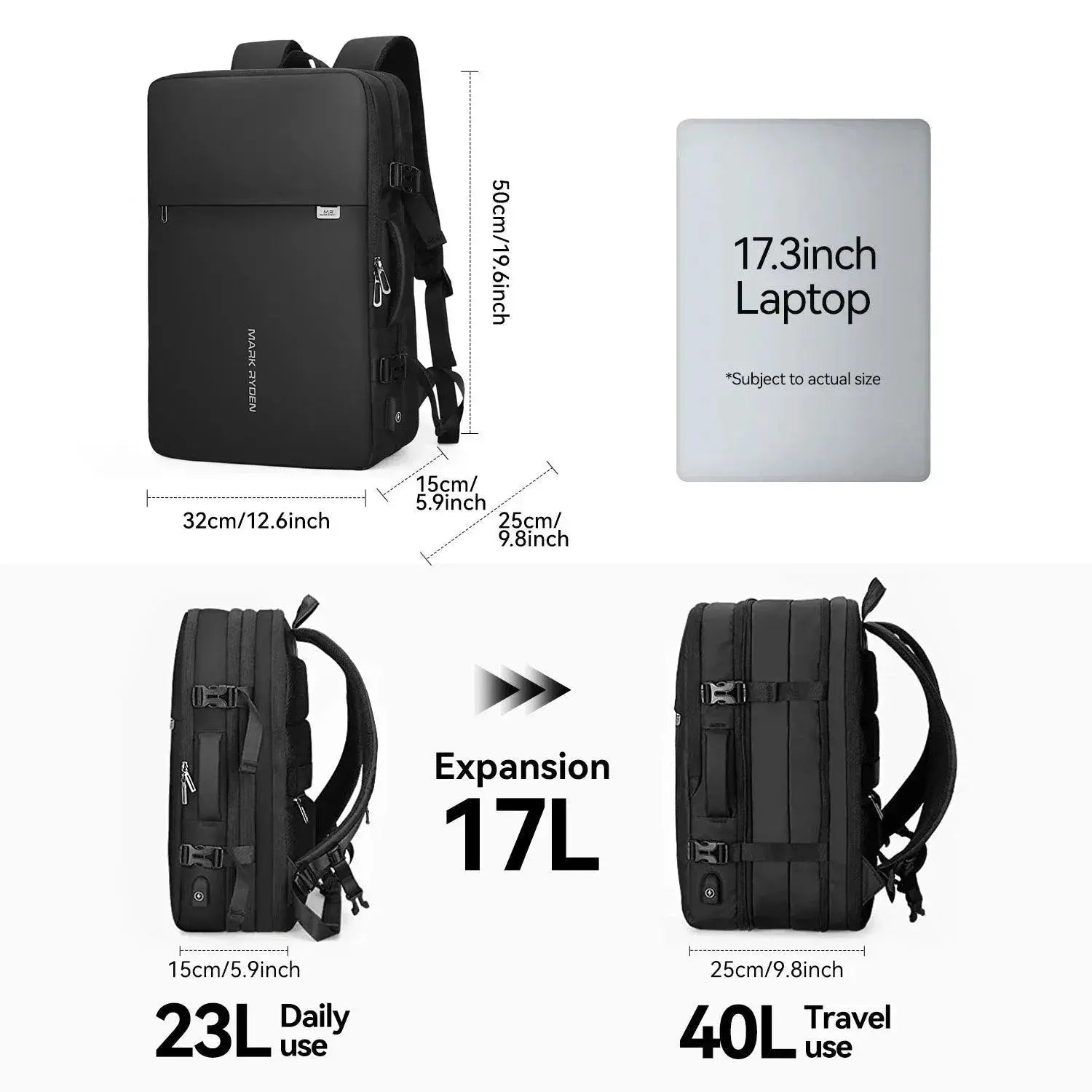Mark Ryden 40L Backpack For Men Rucksack Fits 17 Inch Laptop