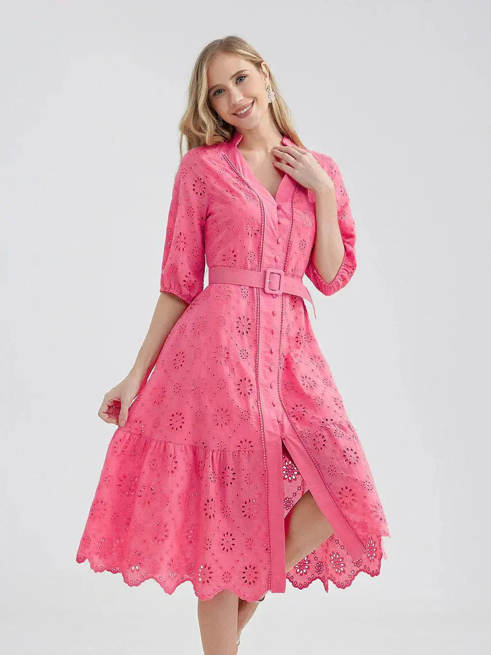 Marwin Cotton Hollow Out Summer Dress Stylish A Line Fashion