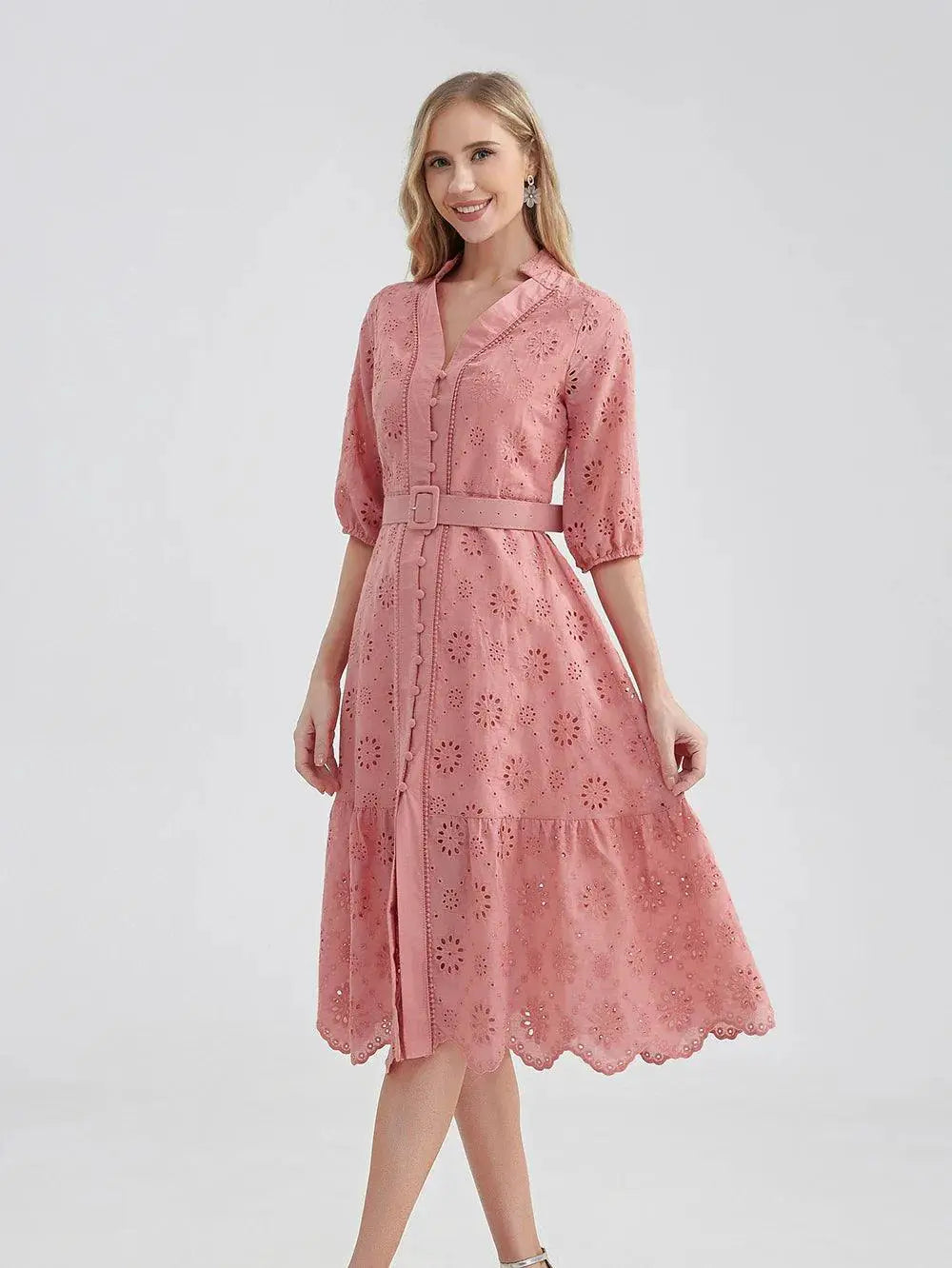 Marwin Cotton Hollow Out Summer Dress Stylish A Line Fashion