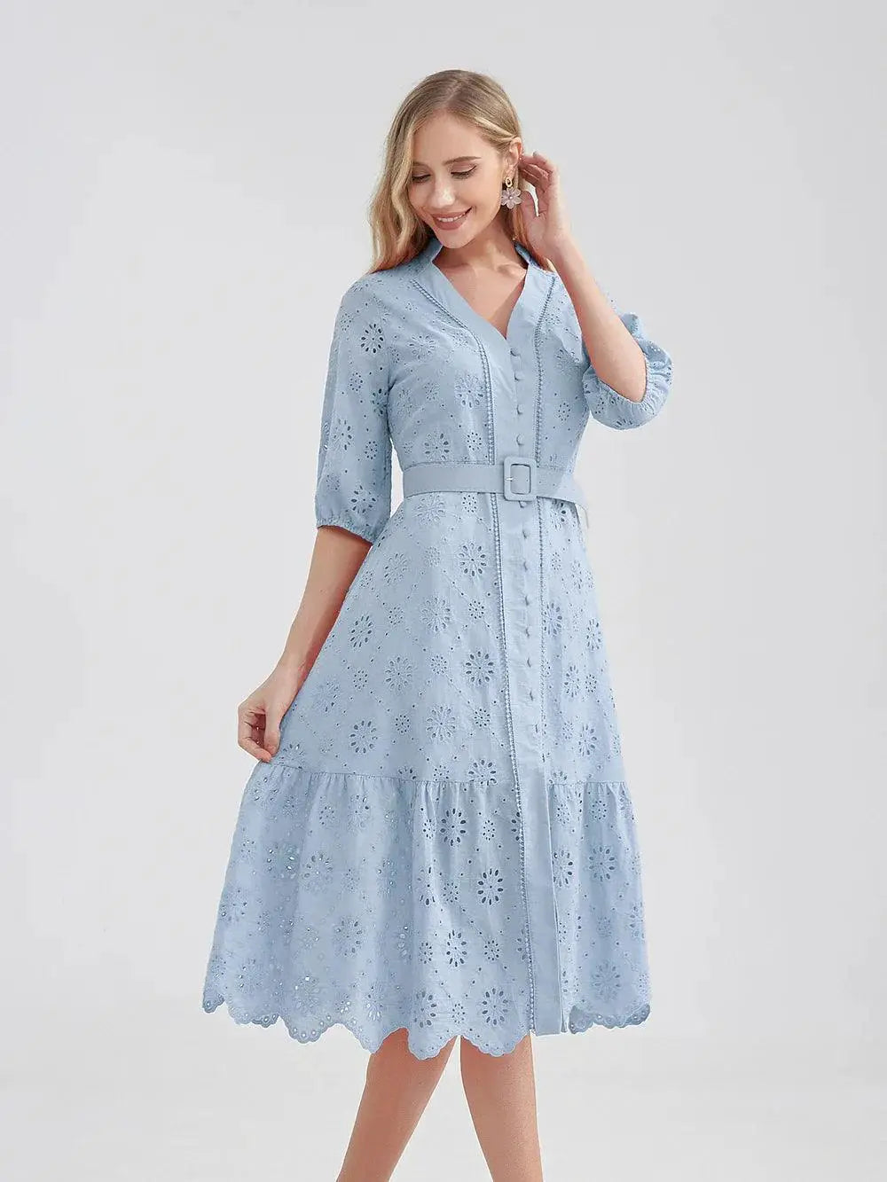 Marwin Cotton Hollow Out Summer Dress Stylish A Line Fashion