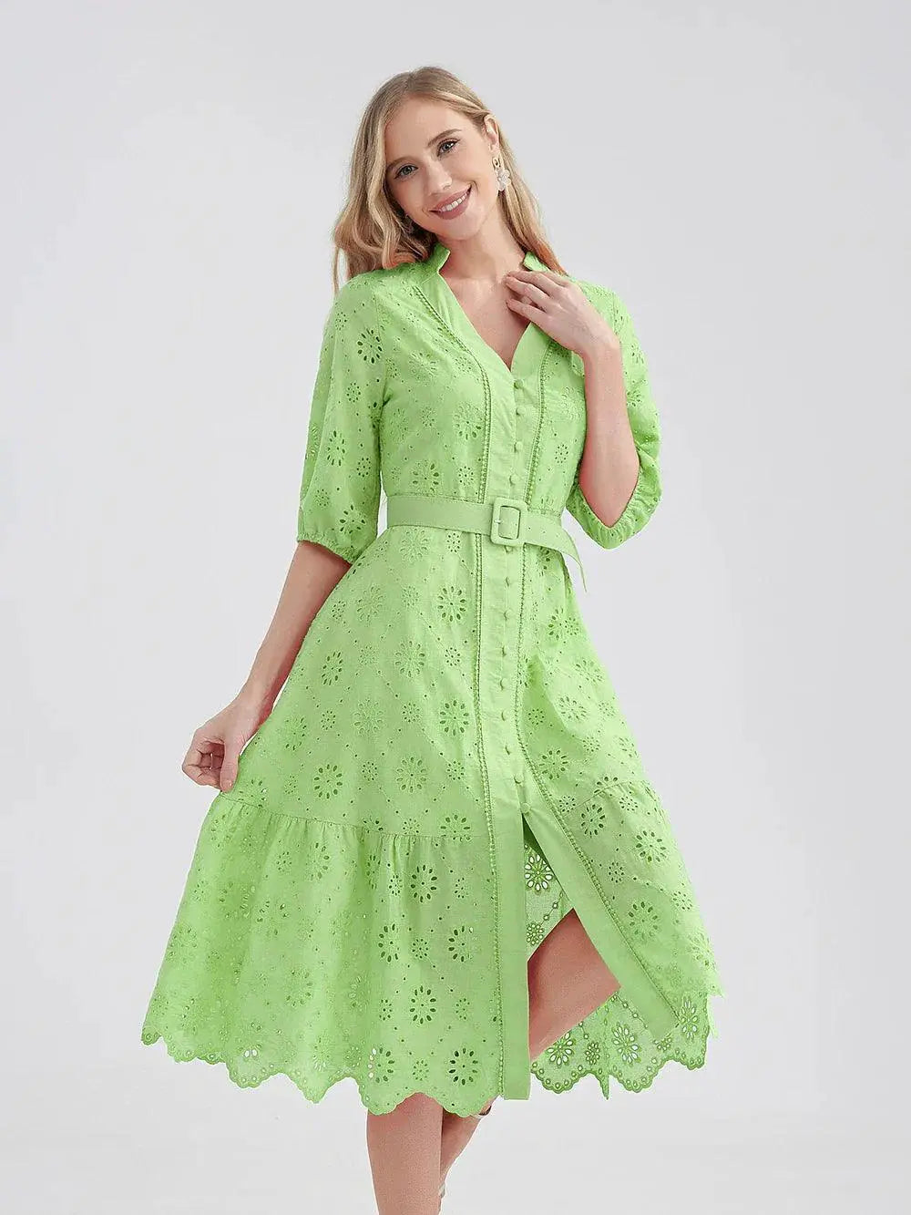 Marwin Cotton Hollow Out Summer Dress Stylish A Line Fashion