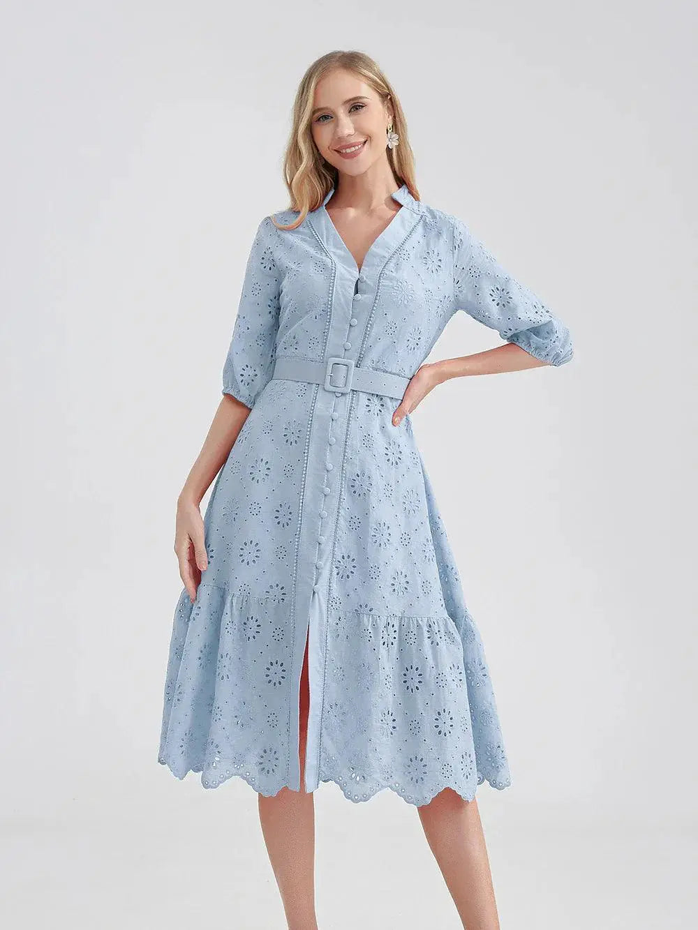 Marwin Cotton Hollow Out Summer Dress Stylish A Line Fashion