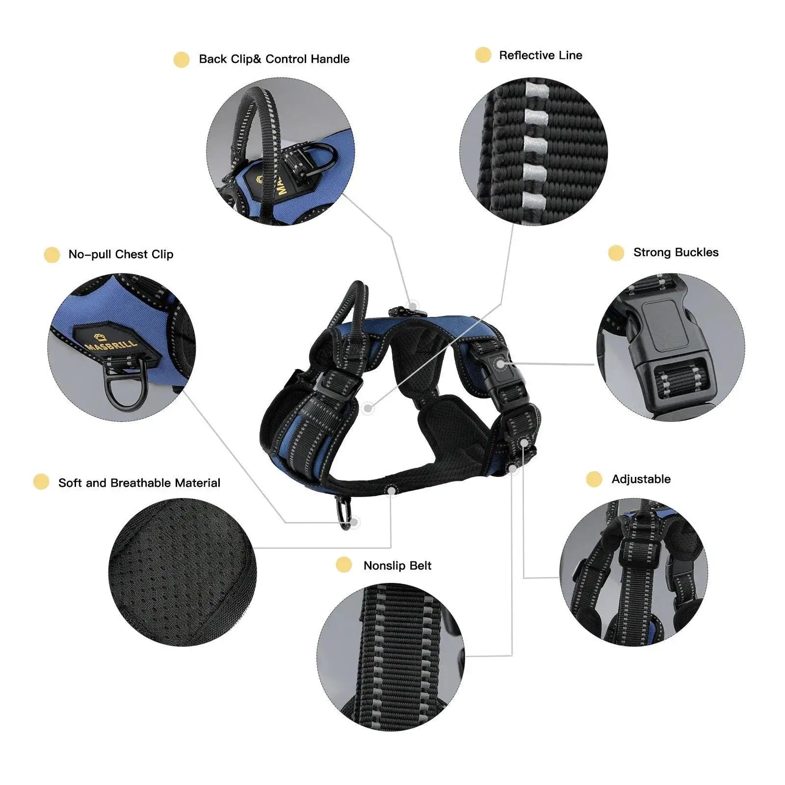 Masbrill Reflective Nylon Dog Harness Adjustable Vest