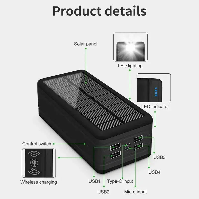 100000mAh Solar Power Bank Waterproof With Wireless Charging
