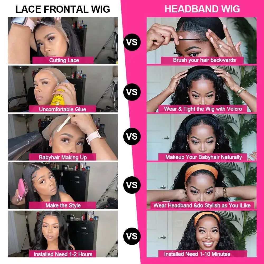Meetu Black Women Headband Wig Stylish Easy Install Choice