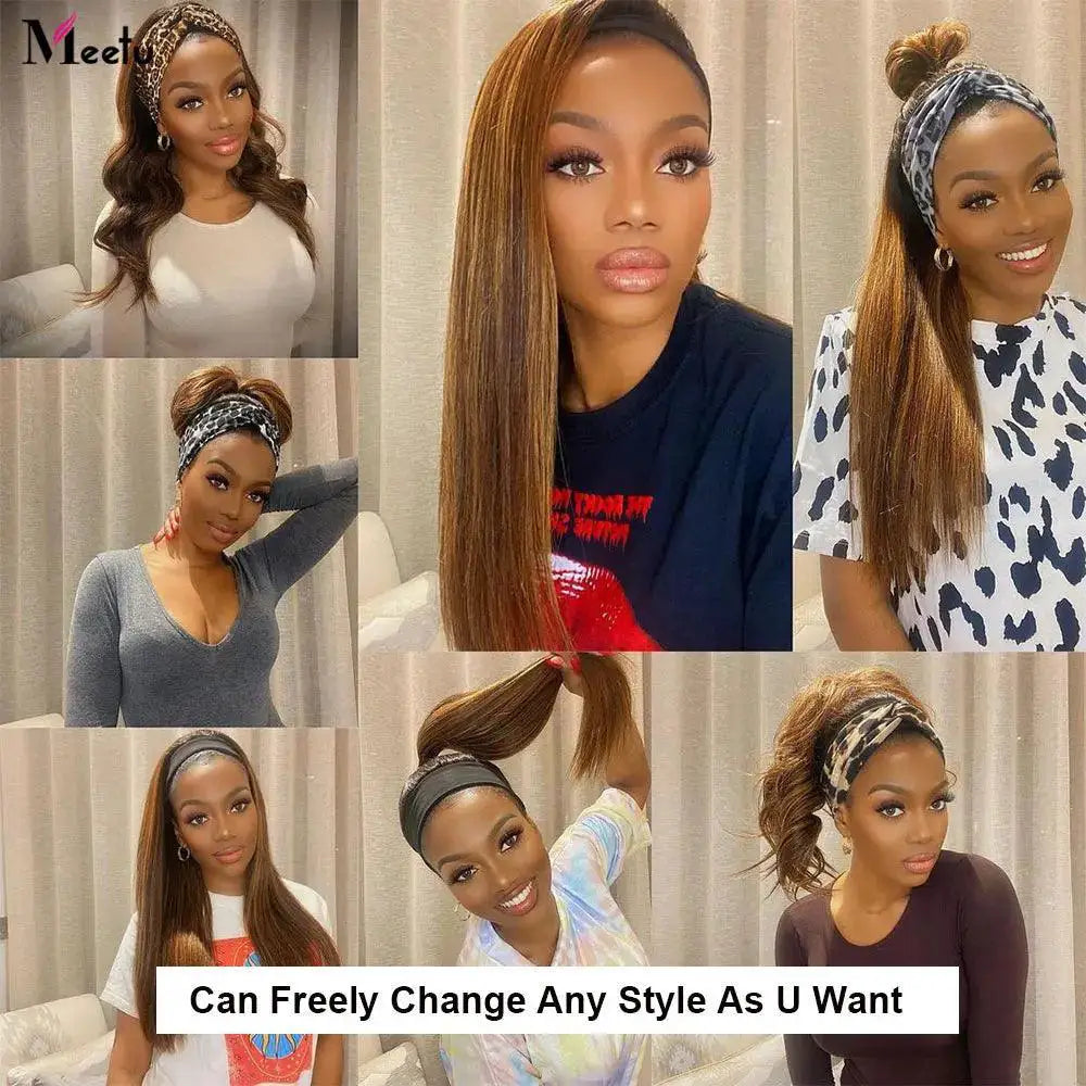 Meetu Black Women Headband Wig Stylish Easy Install Choice