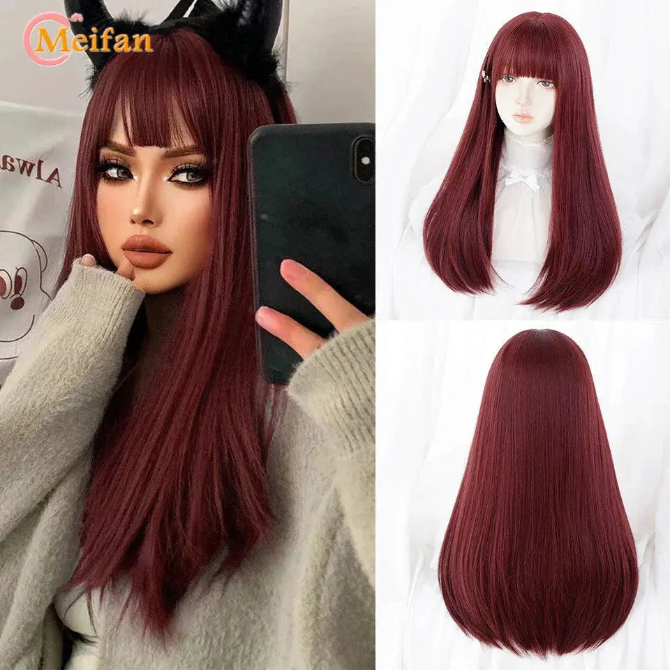 Meifan Lolita Wig Vibrant Ombre Pink Cosplay Hairpiece