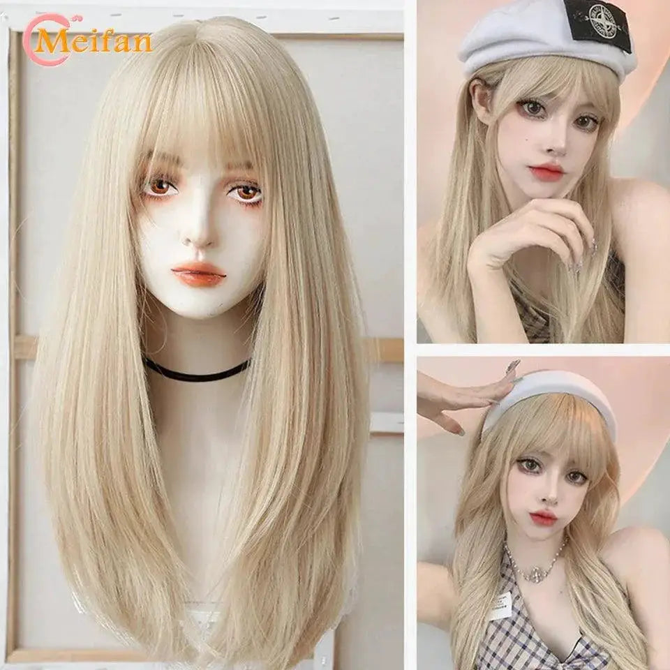 Meifan Lolita Wig Vibrant Ombre Pink Cosplay Hairpiece