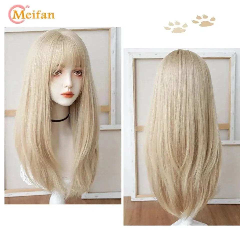 Meifan Lolita Wig Vibrant Ombre Pink Cosplay Hairpiece