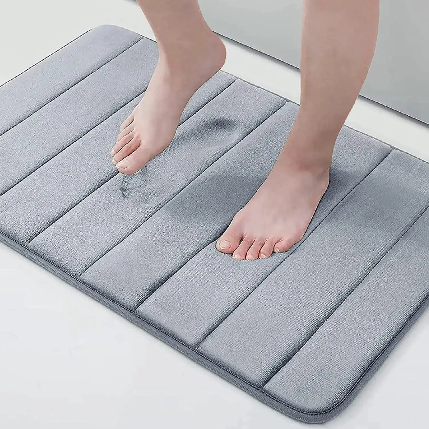 Memory Sponge Stripe Bath Floor Mat Safe Absorbent Washable