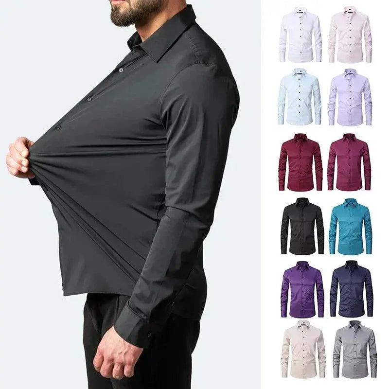 Mens Seamless Spandex Dress Shirt Slim Fit Fashionable