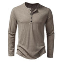 Men's Stylish Cotton Henley Shirt Casual Long Sleeve T-Shirt
