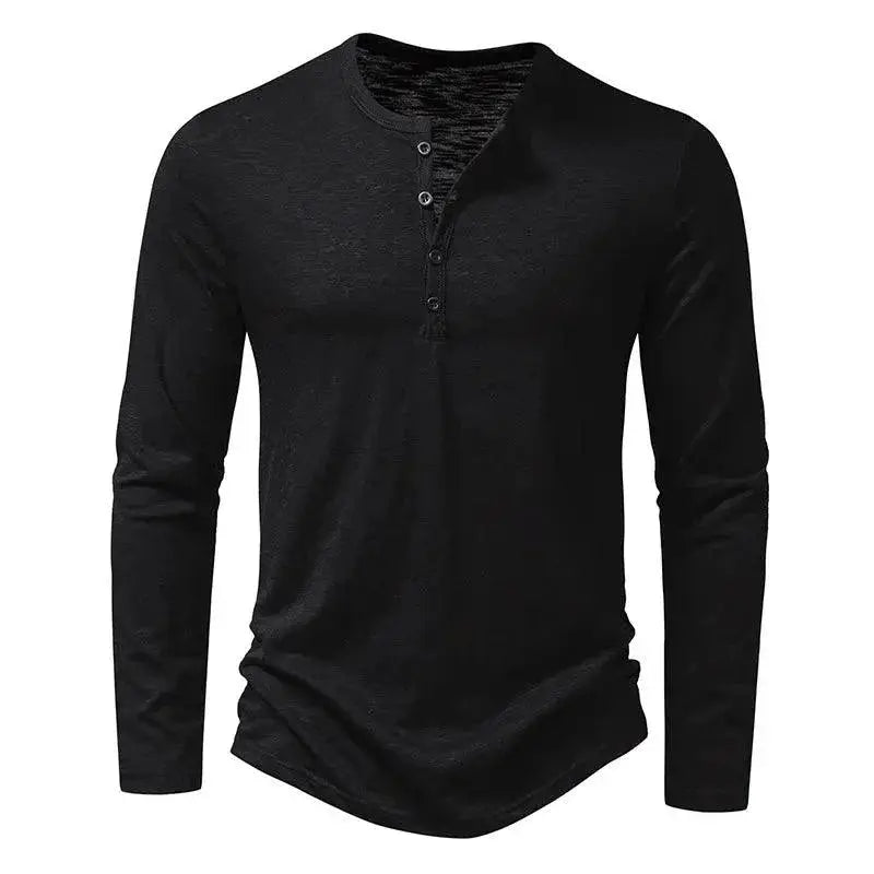 Men's Stylish Cotton Henley Shirt Long Sleeve Casual Tee