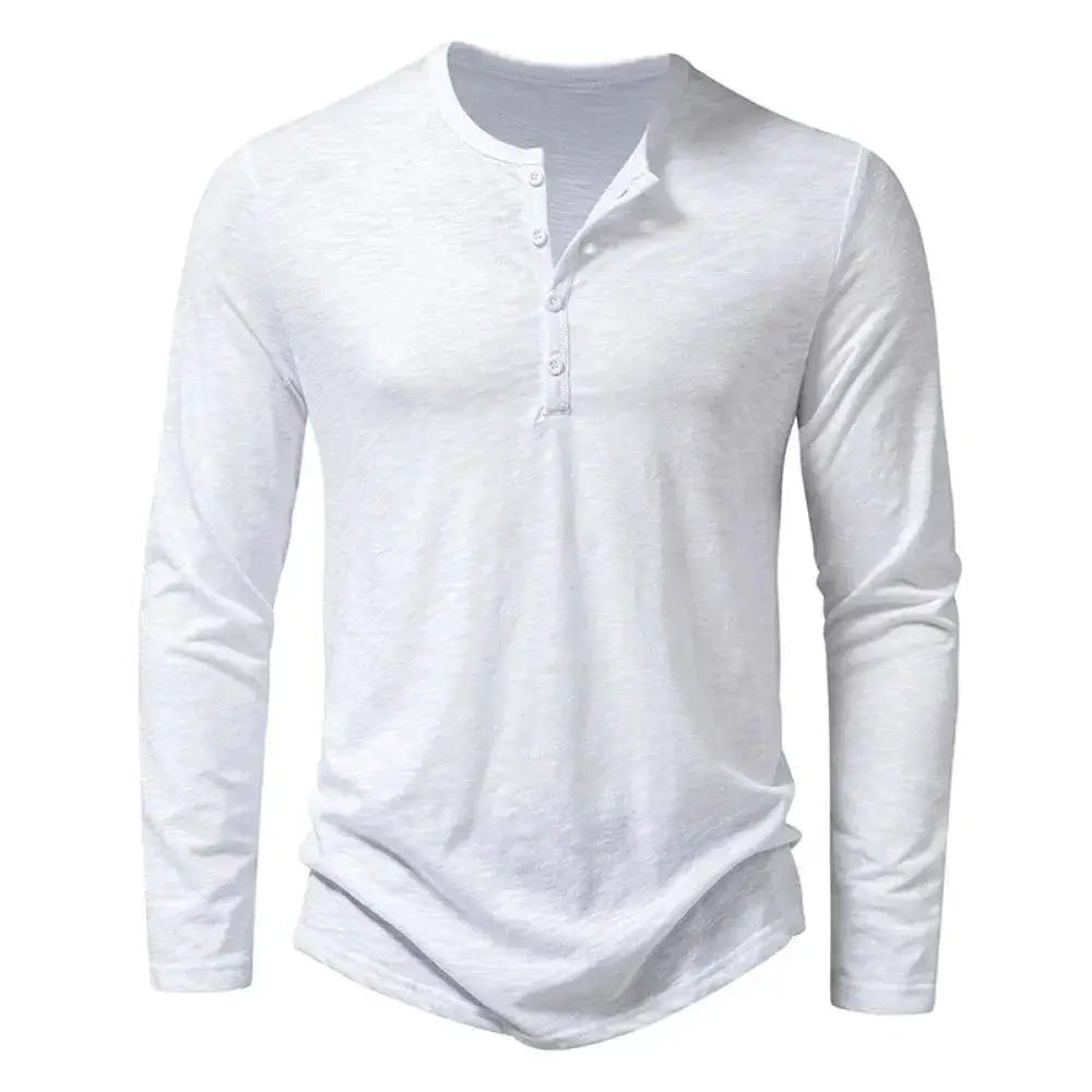 Men's Stylish Cotton Henley Shirt Long Sleeve Casual Tee