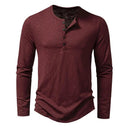 Men's Stylish Cotton Henley Shirt Casual Long Sleeve T-Shirt