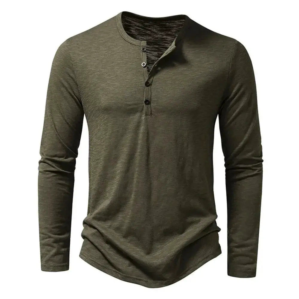 Men's Stylish Cotton Henley Shirt Long Sleeve Casual Tee