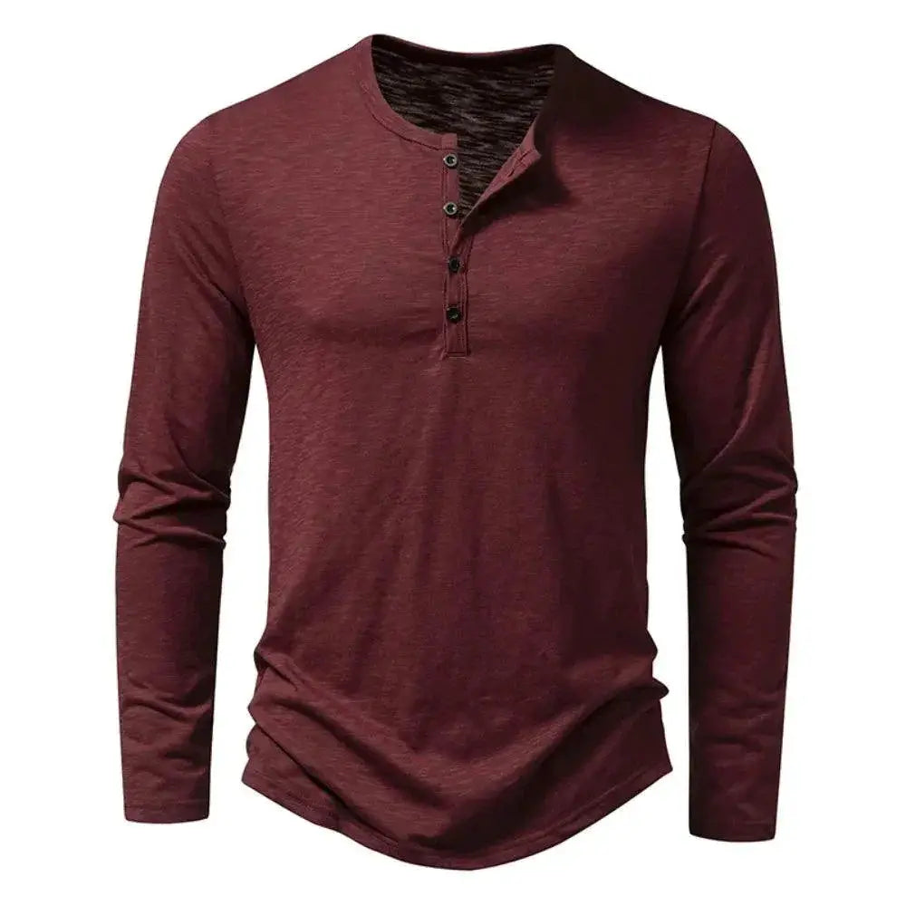 Men's Stylish Cotton Henley Shirt Long Sleeve Casual Tee