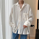 Mesh Men's Hollow Out Shirt With Lapel Blouse For Vacation