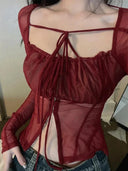 Mesh Off Shoulder Crop Top Seductive Femme Club Blouse