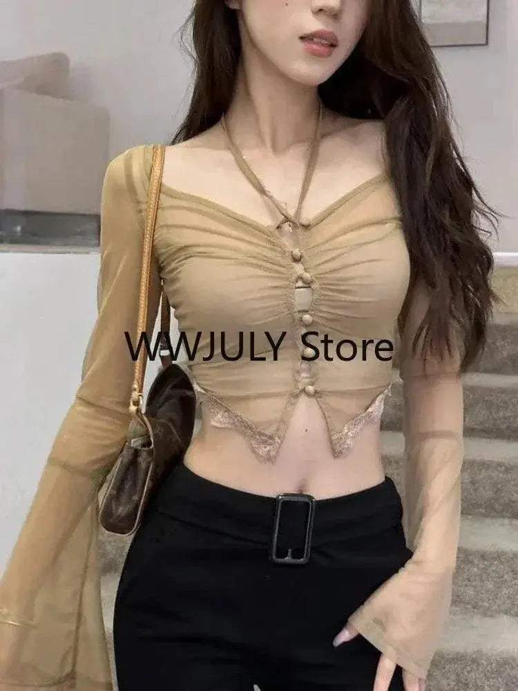 Mesh Off Shoulder Crop Top Seductive Femme Club Blouse