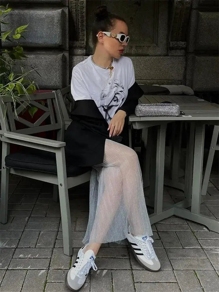 Mesh Pleated See Through Beach Maxi Skirt For Women