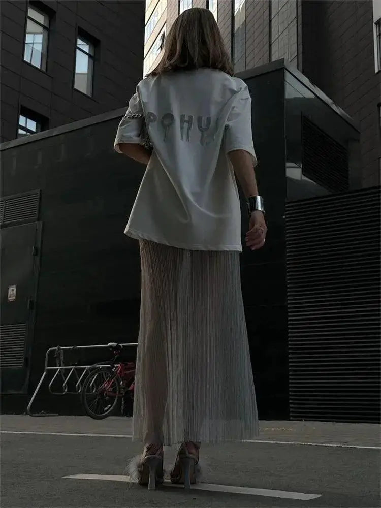 Mesh Pleated See Through Beach Maxi Skirt For Women