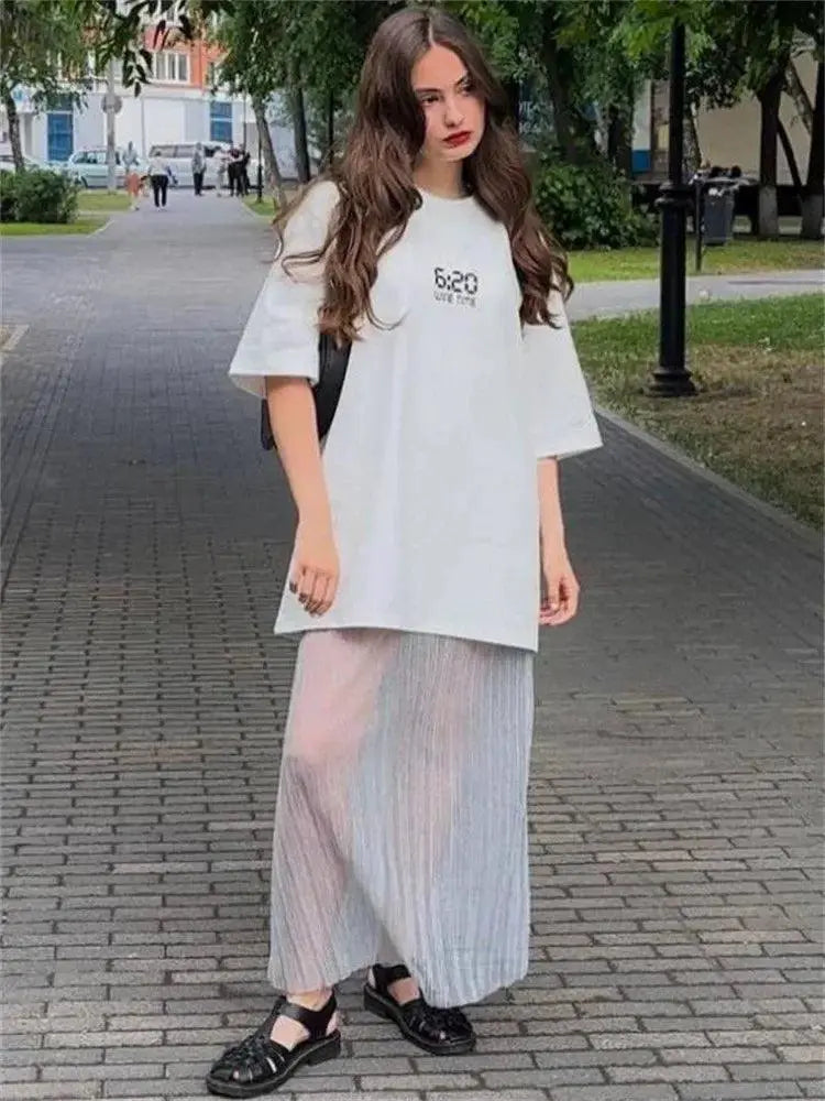 Mesh Pleated See Through Beach Maxi Skirt For Women