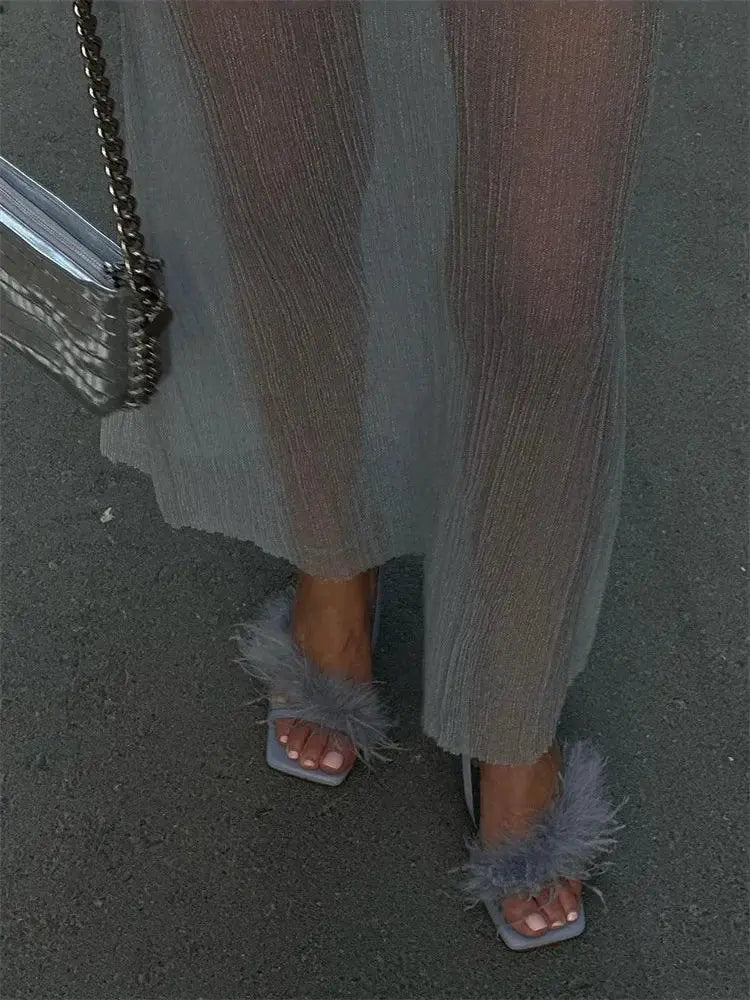 Mesh Pleated See Through Beach Maxi Skirt For Women